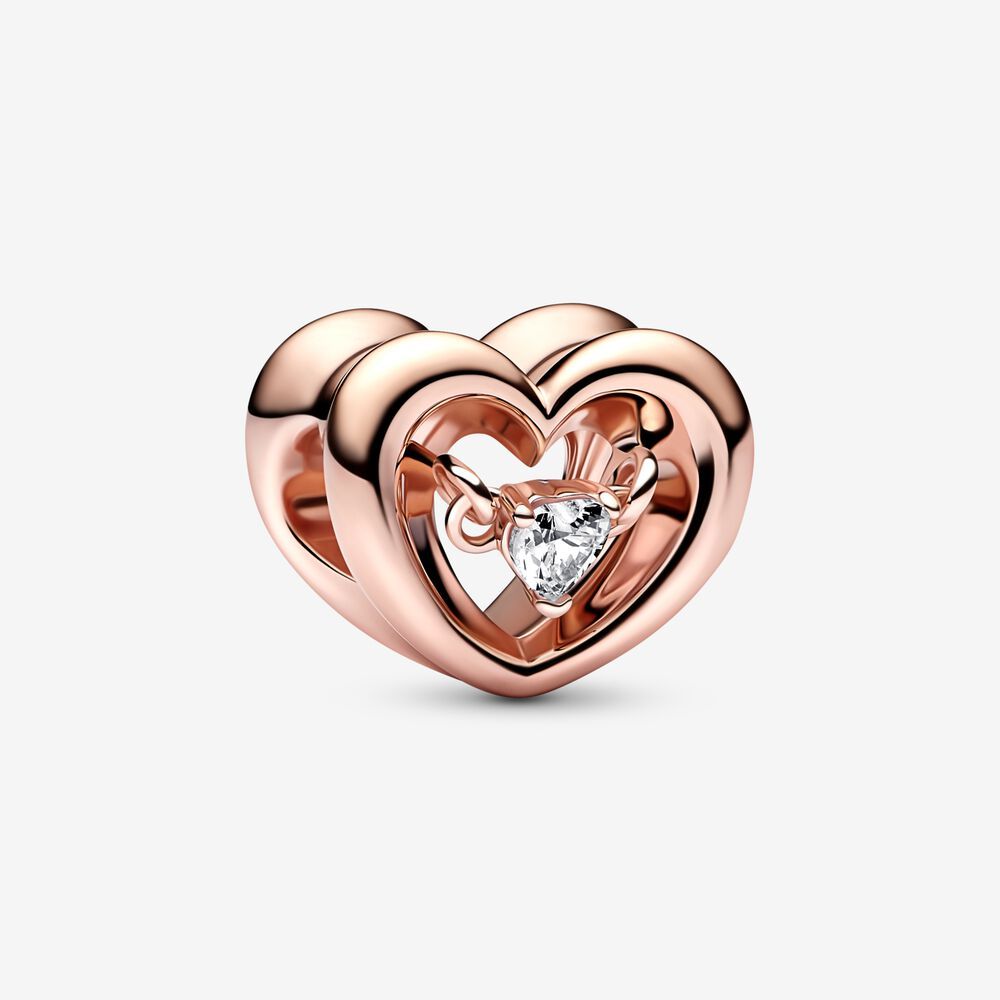 ale s925 pandora rose gold radiant heart & floating stone charm