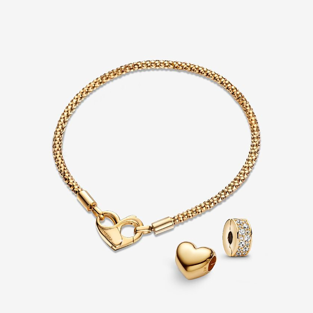 Pandora Gold Plated Heart Bracelet Set