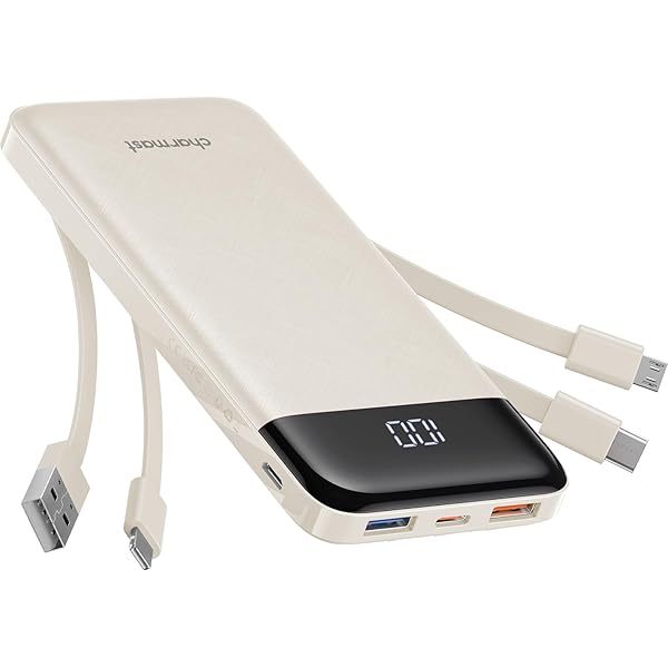 Portable Charger with Built in Cables, Portable Charger with Cords Wires Slim 10000mAh Travel Essentials Battery Pack 6 Outputs 3A High Speed Power Bank for iPhone Samsung Pixel LG Moto iPad A-Black