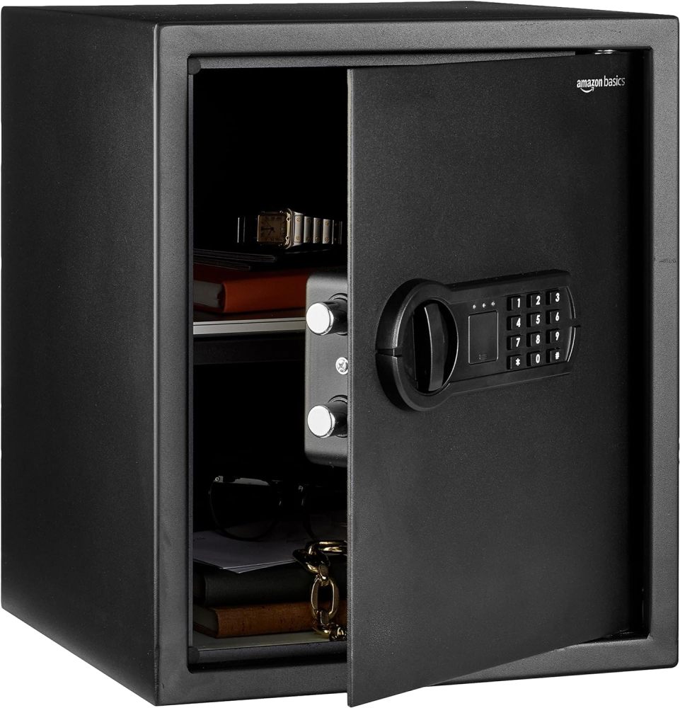 Caja fuerte de seguridad para el hogar de acero con teclado programable, documentos seguros, joyas, objetos de valor, 1.52 pies cúbicos, 13.8 x 13 x 16.5 pulgadas, color negro