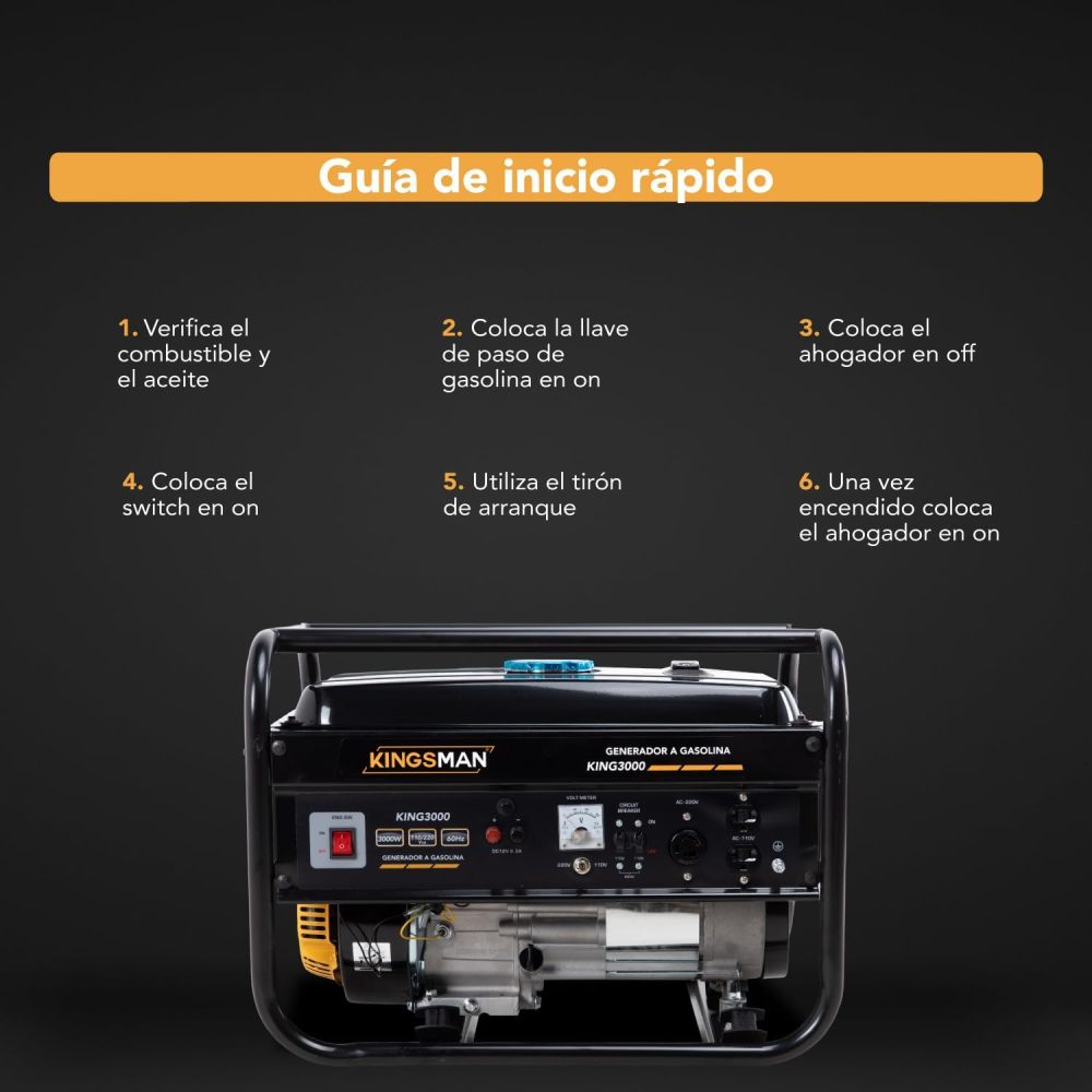 Generador De Corriente Eléctrica A Gasolina 3000 W - Motor de 1 Cilindro De 4 Tiempos - Planta De Luz Portátil - Estación De Energía - 110/220 V - 60 Hertz - Tanque de combustible 15 L