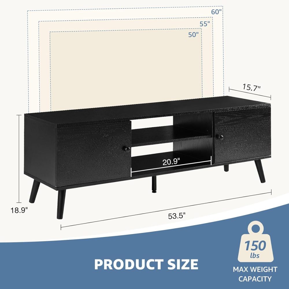 Soporte de TV para TV de 55 a 60 Pulgadas, Centro de Entretenimiento con clóset de Almacenamiento, Mesa Moderna de Consola Multimedia de Mediados de Siglo, bisagra Ajustable, Muebles de