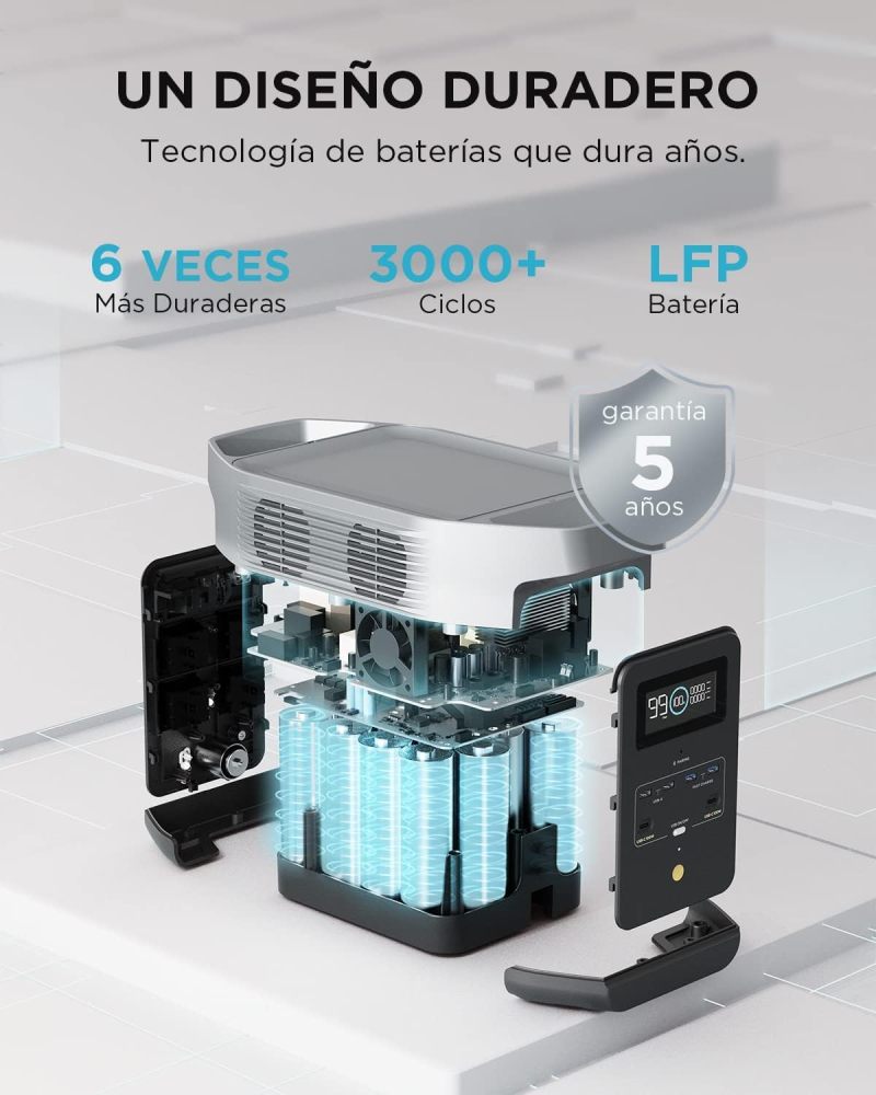 Central eléctrica portátil DELTA 2, 1024 Wh LiFePO4 (LFP), carga rápida, generador solar (panel solar opcional) para energía de reserva en el hogar, camping y vehículos recreativos