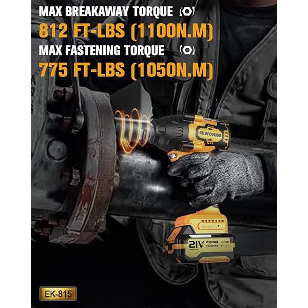 Llave de impacto inalámbrica de 1/2 pulgada, 21 V, sin escobillas, pistola de impacto de alto torque,bolsa de herramientas (RB-810), versión 700 ft-lbs/Pro
