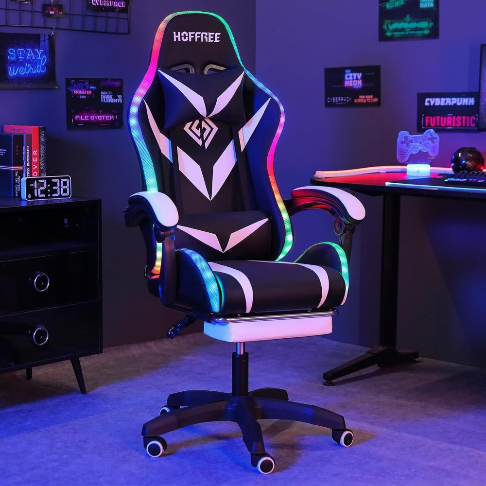Silla Gaming con Masaje y Luces LED Sillas Ergonómicas para Videojuegos