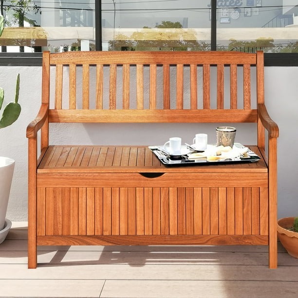 Costway Banco contenedor de madera para exterior, banco para entrada con revestimiento interno removible y empuñadura, para patio jardín balcón y salón