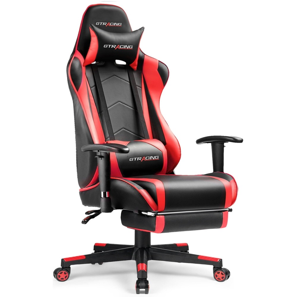 Silla gaming, silla ergonómica de escritorio con soporte lumbar, cuero sintético, reposapiés y reposacabezas ajustable.