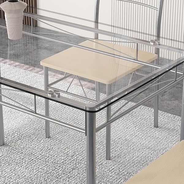 Mesa de comedor con 4 sillas [4 manteles individuales incluidos, negro, 43,3 x 27,5 x 30, 15,7 x 16,9 x 33,8] Juego de mesa de comedor negro para 4
