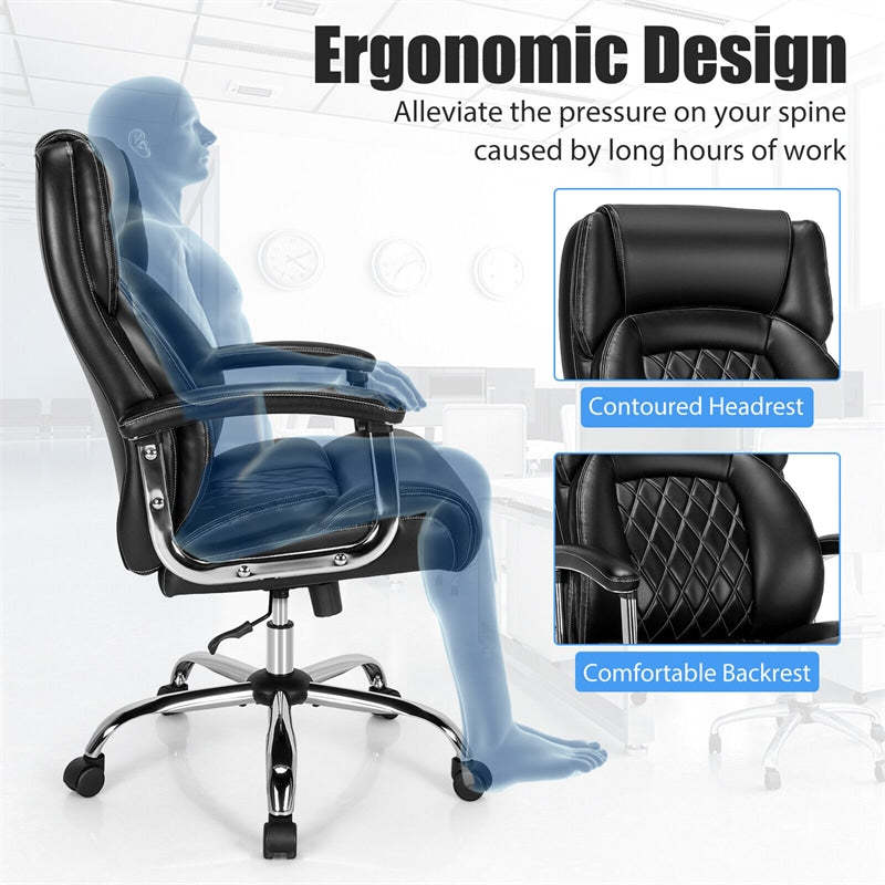 Silla de oficina giratoria de altura ajustable de 500 libras, silla de escritorio para ordenador, silla ejecutiva de piel sintética con Base de Metal resistente