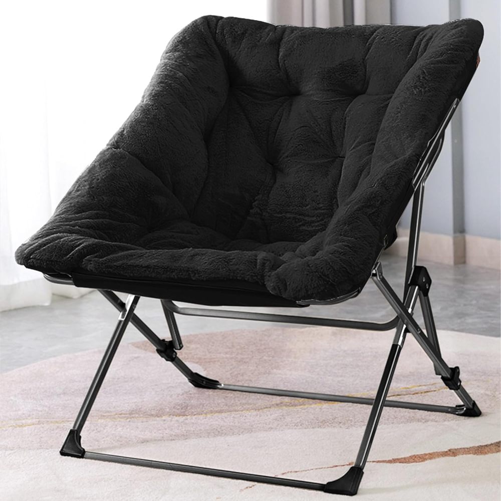 OAKHAM Comfy Saucer Chair,Folding Faux Fur Lounge Chair for Bedroom and Living Room,Flexible Seating Chair for Kids Teens Adults