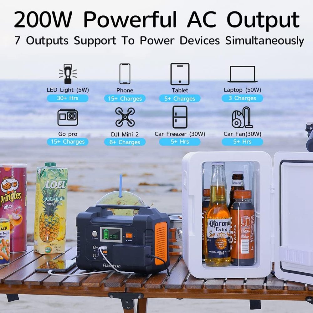 Estación de energía portátil de 200 W, 40800 mAh generador solar con salida de 110 V CA, 2 puertos CC, 3 puertos USB, fuente de alimentación de batería de reserva para CPAP Ventajas al aire última intervensión, viaje, campamento, emergencia.