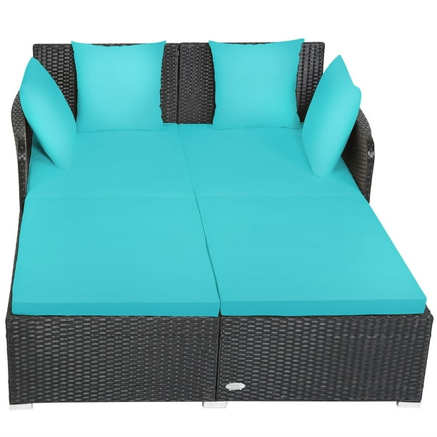 Costway Sofá Cama de Ratán para Exteriores con Cojines y Cojines, Color TurquesaCostway Sofá Cama de Ratán para Exteriores con Cojines y Cojines, Color Turquesa