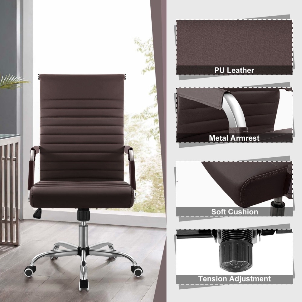 Silla de Trabajo con Brazos - Piel Imitación Cuero - Ideal para Oficina/Reuniones