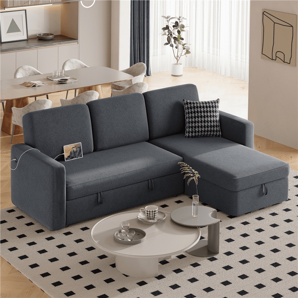 Sofá Seccional Reversible Alden Design con Puertos USB y Type-C para Sala de Estar
