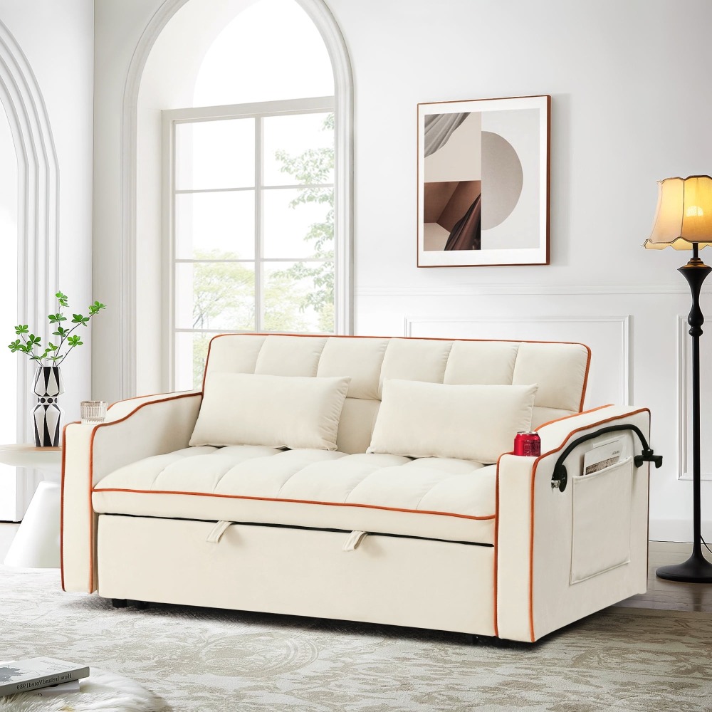 Sofá Cama Convertible 3 en 1, Loveseat Cama Nido con Soporte para Teléfono