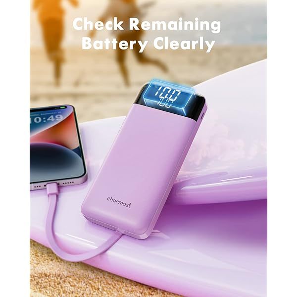 Portable Charger with Built in Cables, Portable Charger with Cords Wires Slim 10000mAh Travel Essentials Battery Pack 6 Outputs 3A High Speed Power Bank for iPhone Samsung Pixel LG Moto iPad A-Black