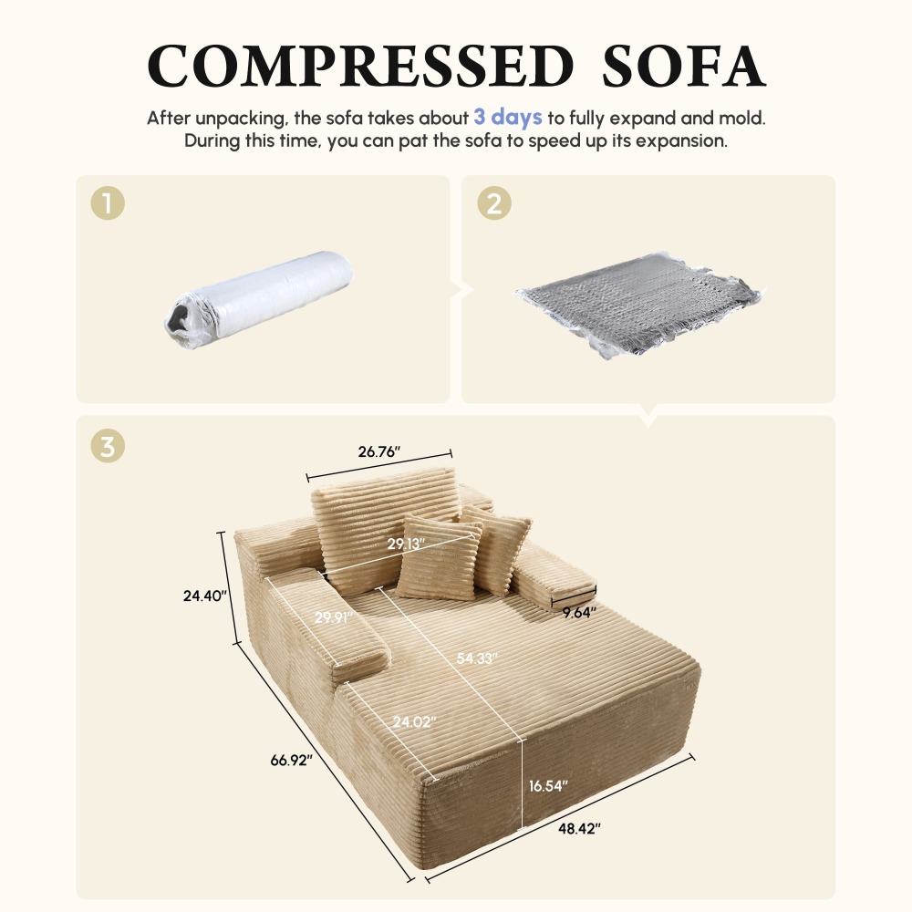 Sillón Chaise Lounge Gigante Ovios 170x122cm - Sofá Cama Ultra Cómodo de Pana, Sin Montaje, Para Salón