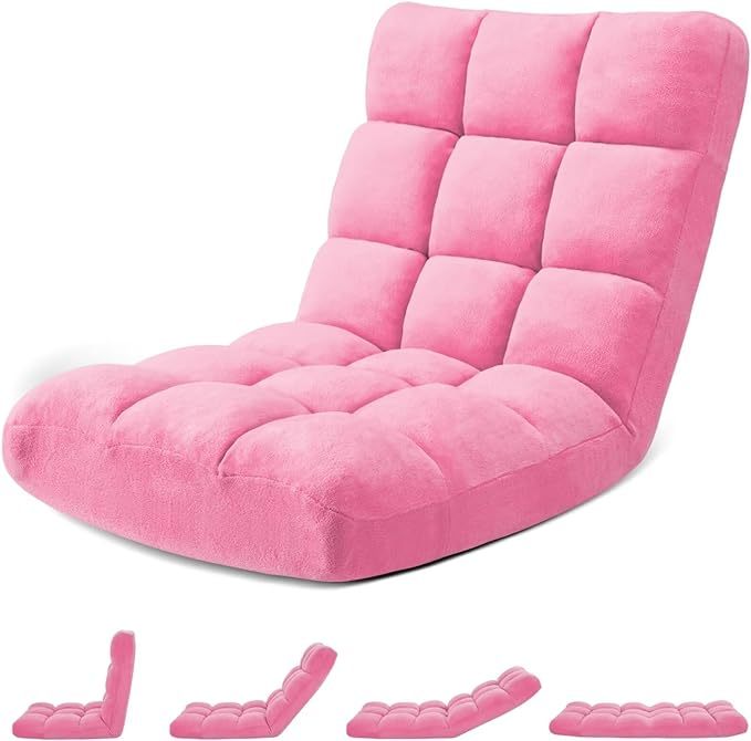 Folding Floor Gaming Chair Cushioned Adjustable Lazy Sofa Chair/Flannel for Adults&Kids Perfect for ReadingGamingCamel