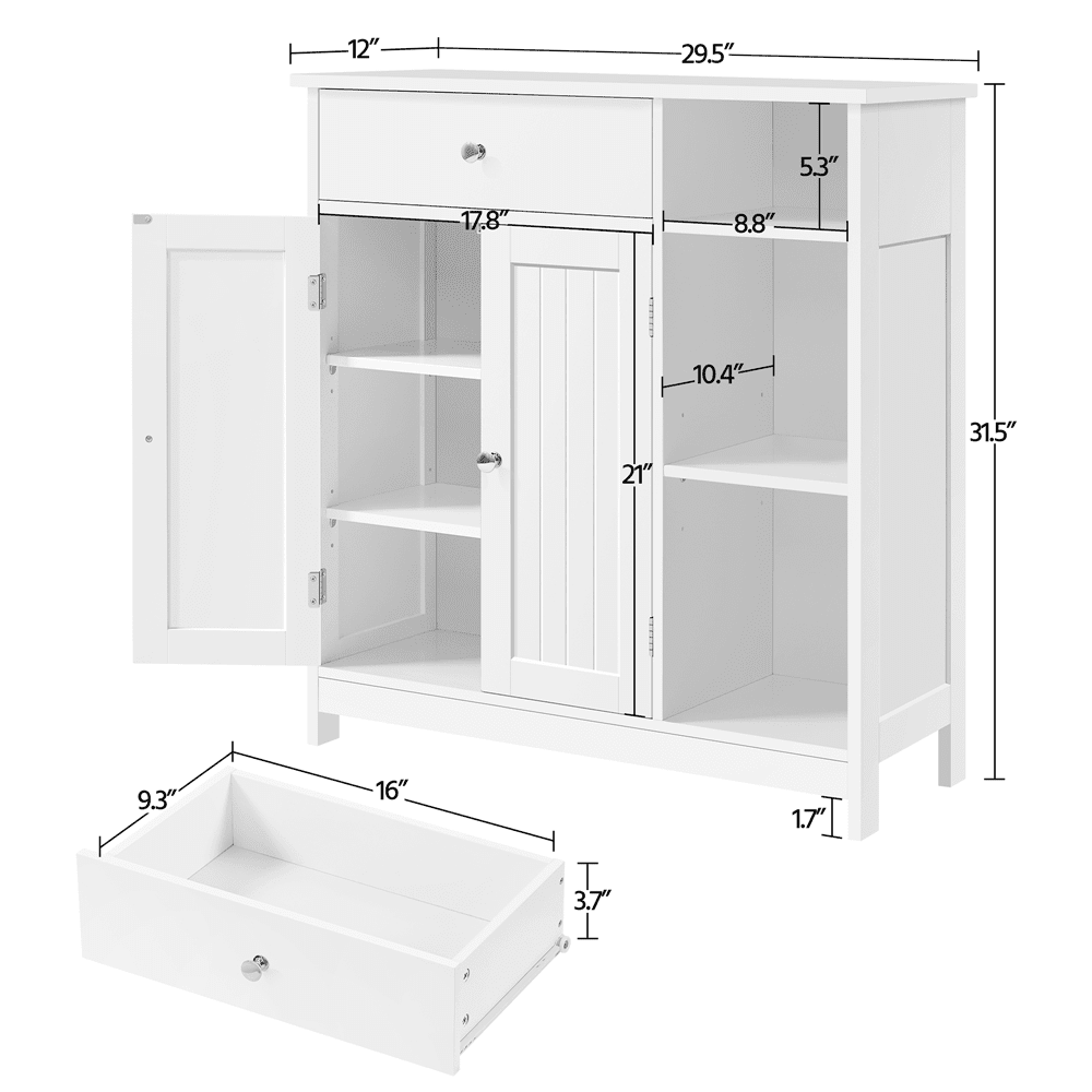 Gran armario de almacenamiento con cajón para baño y sala de estar, color blanco
