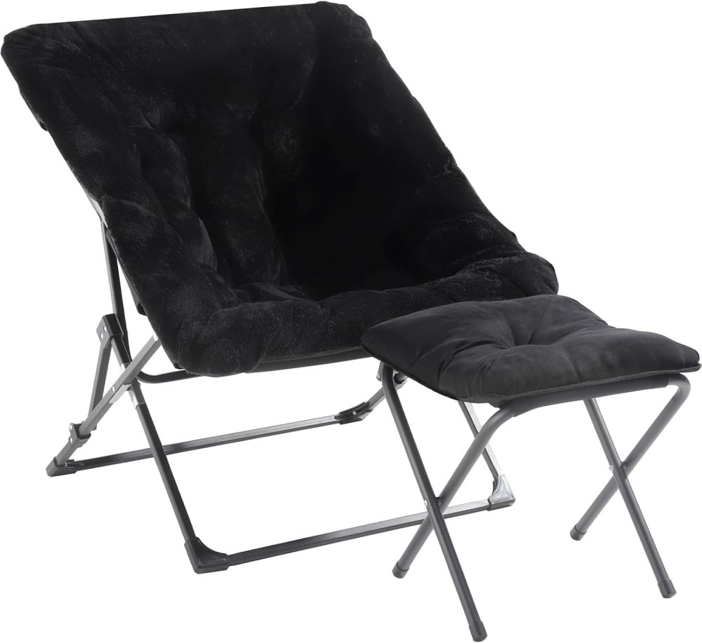 OAKHAM Comfy Saucer Chair,Folding Faux Fur Lounge Chair for Bedroom and Living Room,Flexible Seating Chair for Kids Teens Adults
