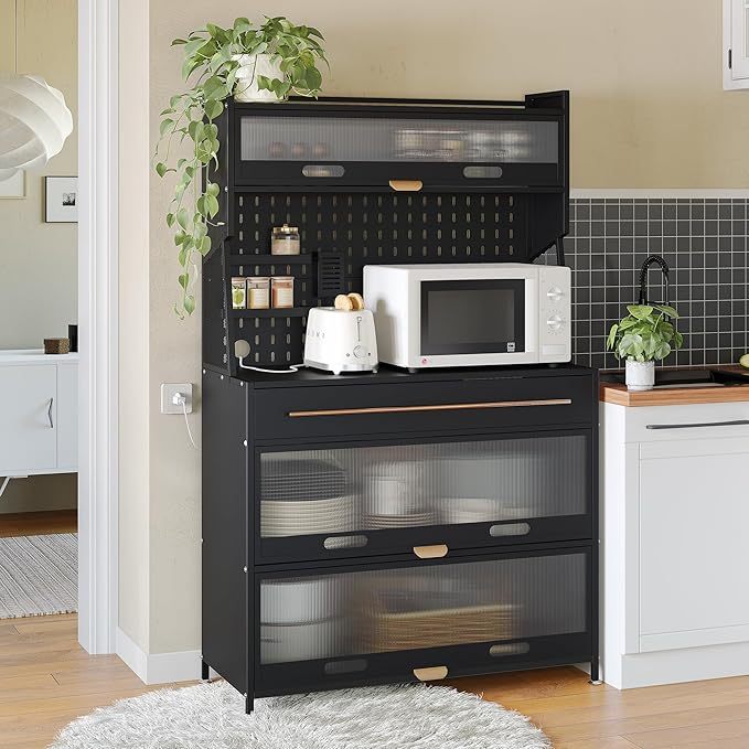 Armario de Cocina, Estante para Microondas, Gran Estante de Almacenaje de Cocina, DIY Creativo, con Ruedas de Freno, para Garaje, Despensa, Cocina, Hogar, Blanco 100×40×165cm
