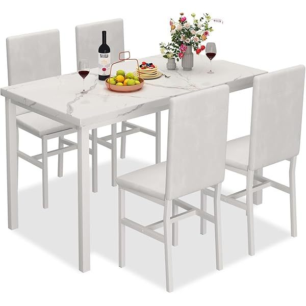Juego de mesa de comedor para 4, 5 piezas de mármol DiningTableSet