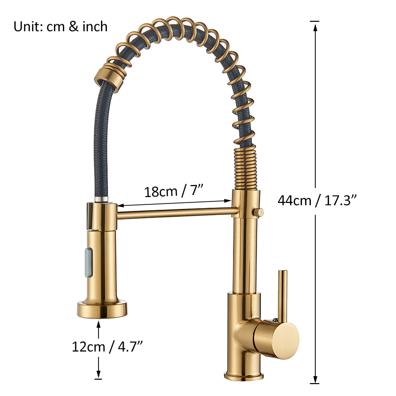 Brushed Gold Kitchen Faucet Pull Down Kitchen Faucet Single Handle Mixer Tap 360 Rotation