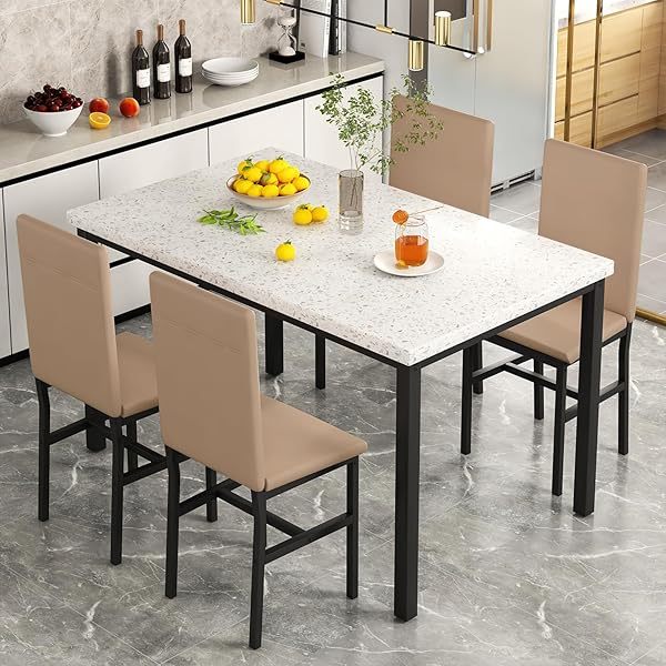 Juego de mesa de comedor para 4, 5 piezas de mármol DiningTableSet