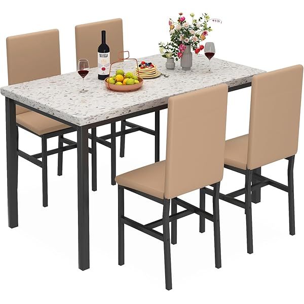 Juego de mesa de comedor para 4, 5 piezas de mármol DiningTableSet