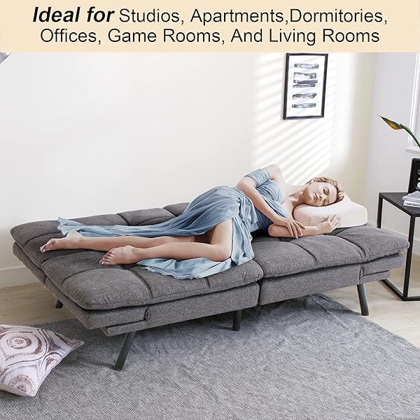 Opoiar Futon Couch,Convertible Futon Sofa Bed,Memory Foam Sleeper Sofa,Adjustable Modern Loveseat,Futon Sets, Sofa Bed for Compact Living Room,Apartment,Office,Grey