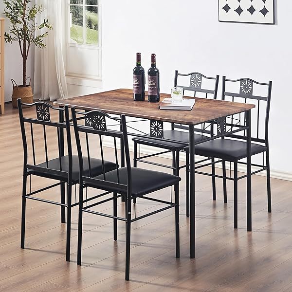 juego de mesa de comedor con mesa de vidrio para 4, Negro
