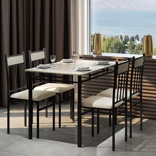 Comedor de cocina de 5 piezas, moderno, incluye 1 mesa rectangular con respaldo alto y 4 sillas
