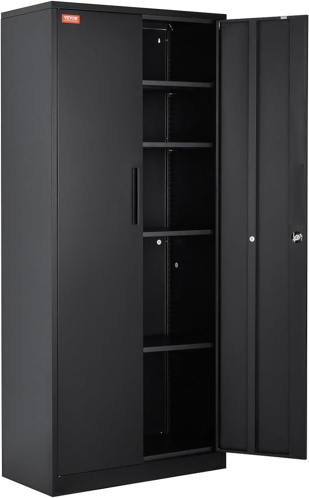 Metal Storage Cabinet with Wheels, 75'' Locking Steel Storage Cabinet with 2 Magnetic Doors and 4 Adjustable Shelves for Office, Garage, Home