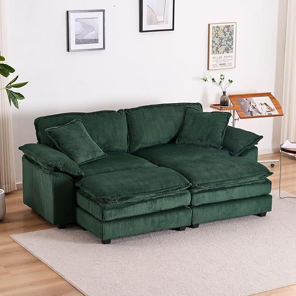 Sofá seccional Loveseat con otomana, sofá cama moderno con almohadas