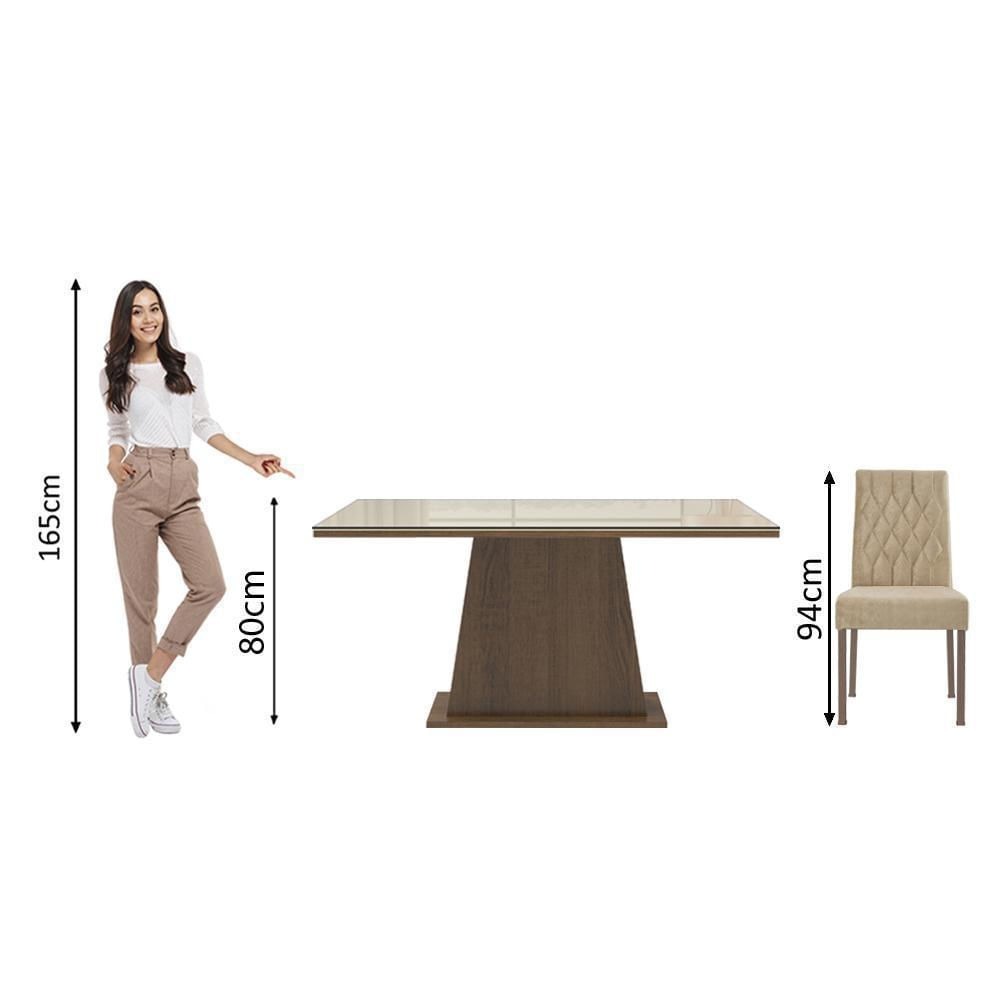 Juego De Comedor Stéfani Con 6 Sillas Tablero De Madera Y Cubierta De Cristal Marrón/Crema/Imperial
