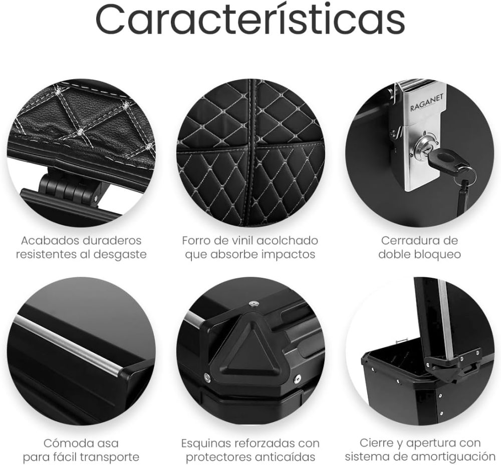 Cajuela Profesional para Motocicletas, Maletero de Moto con Interior Forrado de Vinil, Cerradura de Doble Bloqueo, Esquinas Reforzadas, Medidas: 42cm X 34cm, Incluye Material de Montaje