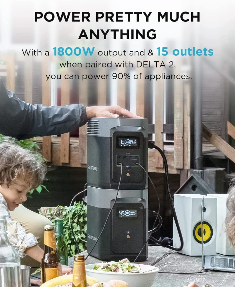 Central eléctrica portátil DELTA 2, 1024 Wh LiFePO4 (LFP), carga rápida, generador solar (panel solar opcional) para energía de reserva en el hogar, camping y vehículos recreativos