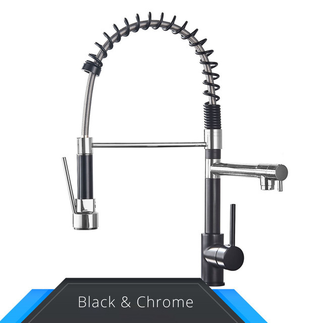 Grifo de cocina desplegable con resorte dorado y negro y rosa, mezclador de agua fría y caliente, grifo tipo grúa