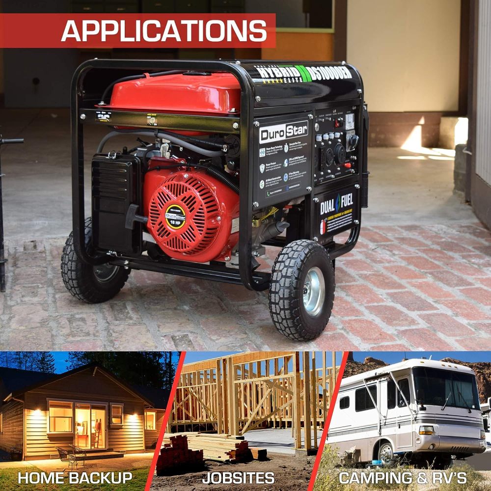 DS10000EH Generador portátil de Doble Combustible, 10000 W, Arranque eléctrico, Respaldo en casa y Listo para RV, Aprobado por 50 Estados, Rojo/Negro