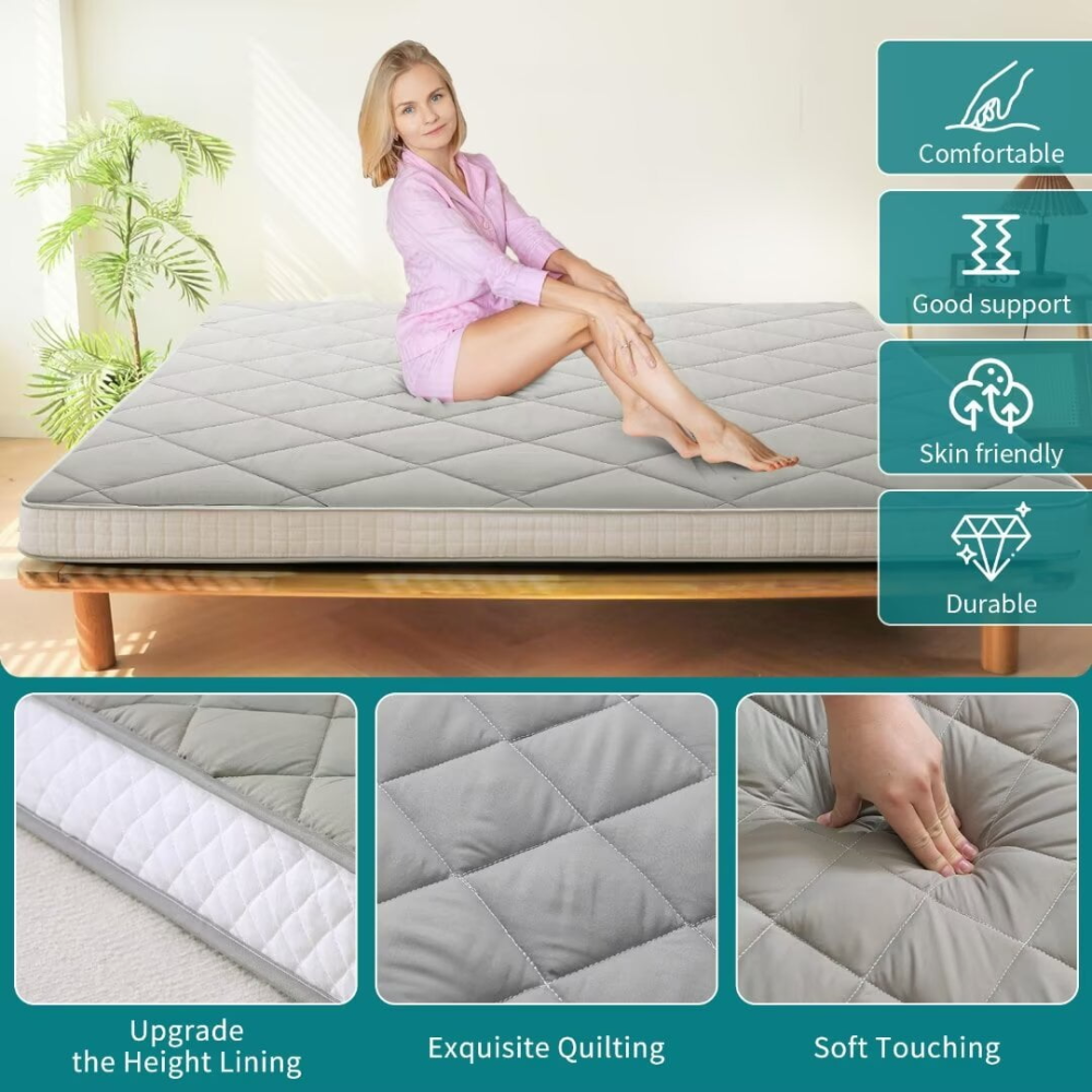 Colchón futón japonés de espuma viscoelástica plegable de 4 pulgadas, tamaño completo, gris (80 x 54 x 4 pulgadas)