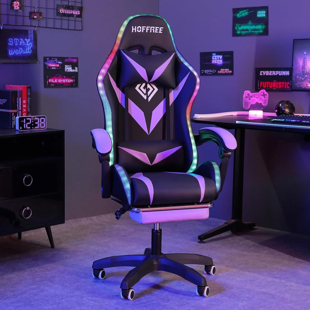 Silla Gaming con Masaje y Luces LED Sillas Ergonómicas para Videojuegos