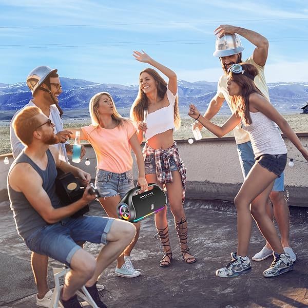Altavoz Bluetooth, altavoz Bluetooth portátil resistente al agua con graves potentes y luces LED