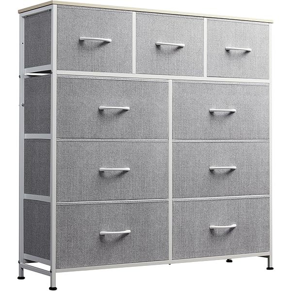 Cómoda con cajones, torre de almacenamiento de tela para dormitorio, entrada, armario, unidad organizadora de arcón alto con contenedores de tela, estructura de acero,