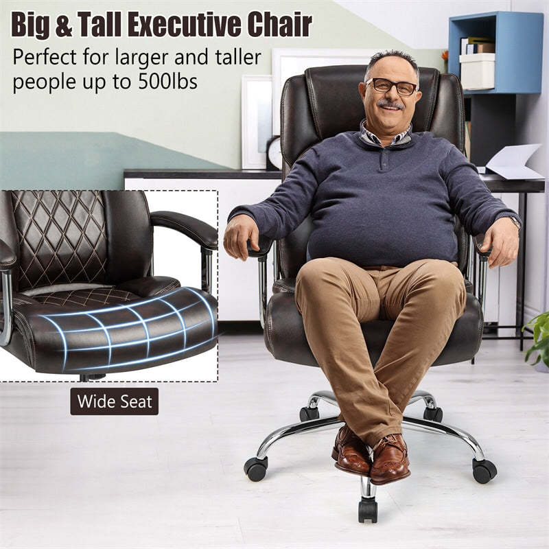 Silla de oficina giratoria de altura ajustable de 500 libras, silla de escritorio para ordenador, silla ejecutiva de piel sintética con Base de Metal resistente
