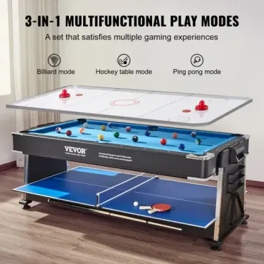 Mesa de juegos giratoria 3 en 1 con Air Hockey, billar/billar y tenis de mesa, mesa de hockey de 88 pulgadas para sala de juegos, hogar familiar, juego de juegos arcade, todos los accesorios para cada juego incluidos