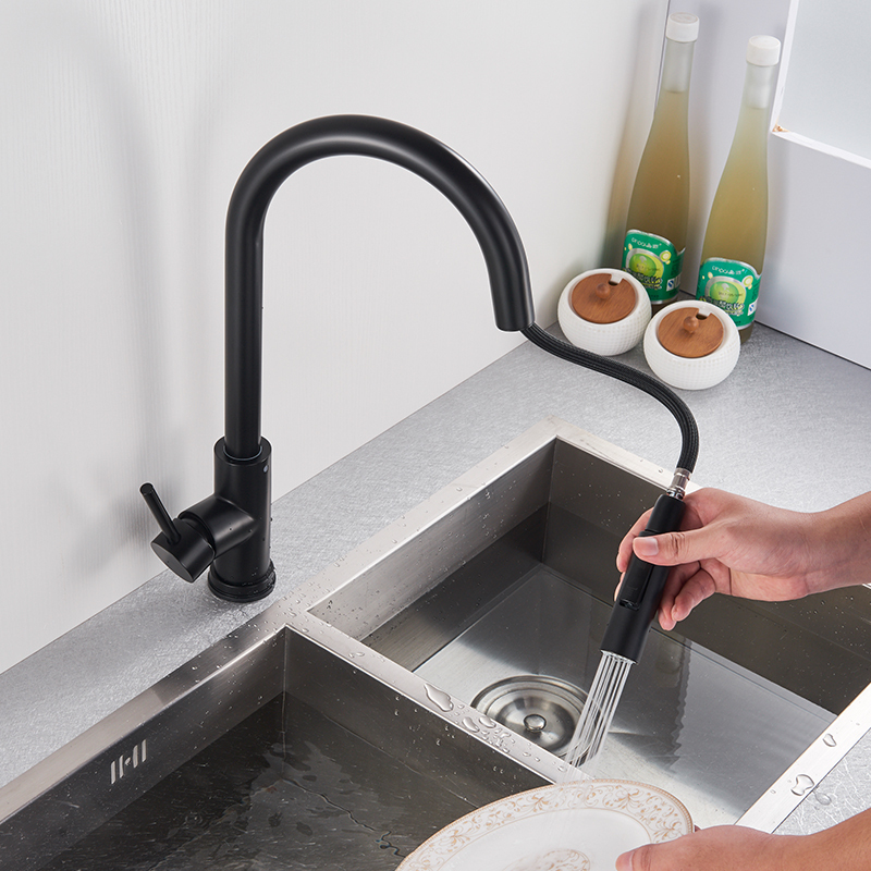 Grifo de cocina Smart Touch negro extraíble con sensor y rotación de 360 ​​grados, color negro y níquel