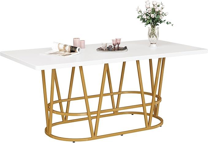 Mesa de Comedor Moderna para 6 a 8 Personas, Mesa de Cocina grande de 70.3 Pulgadas con Mesa de mármol sintético y Patas geométricas Doradas, Mesa de Comedor de Madera para reuniones