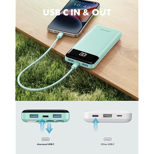 Portable Charger with Built in Cables, Portable Charger with Cords Wires Slim 10000mAh Travel Essentials Battery Pack 6 Outputs 3A High Speed Power Bank for iPhone Samsung Pixel LG Moto iPad A-Black