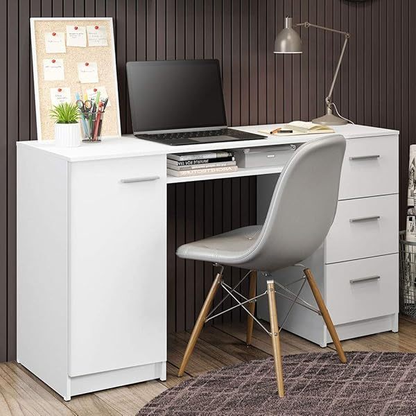 Madesa Escritorio para Pc con 3 Cajones y 1 Puerta Alaska - Blanco