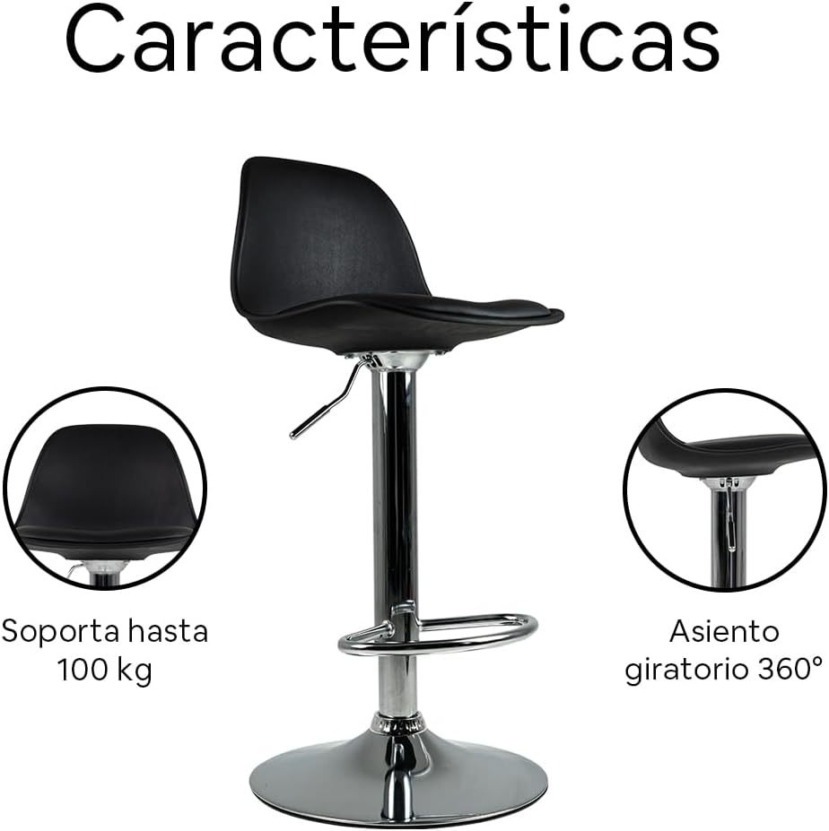 Juego de 4 Sillas para Bar con Reposapiés y Respaldo Medio | Taburetes Giratorios para Barra, Restaurantes, cocinas, con Altura Ajustable, Cómodas y Acolchadas(Negro1)